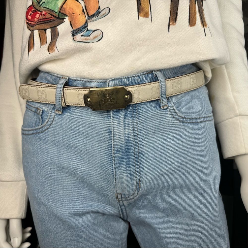 Gucci Guccissima GG Leather Embossed White Belt 146439 80/32